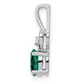 Sterling Silver Rhodium-Plated Emerald & Diamond Pendant Elegant May Birthstone Design